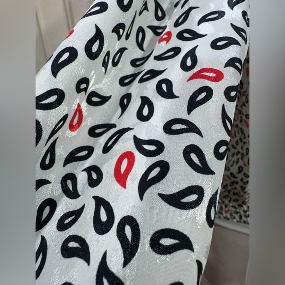 Lilli Ann Collections Blouse White Black Paisley Elastic Waist Vintage 80s Mod - Picture 7 of 11